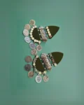 Rainvas Mehndi green beaded coins fabric jhumka