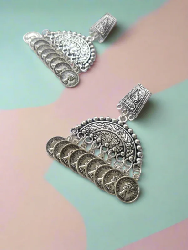 Rainvas Designer silver Oxidised Coin Earrings for women