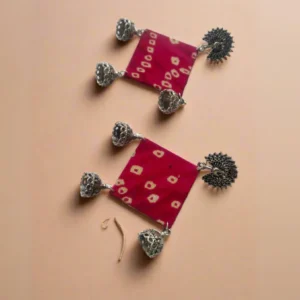Rainvas Pink bandhani fabric jhumka earrings for women