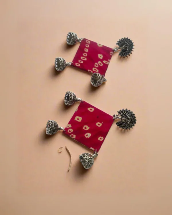 Rainvas Pink bandhani fabric jhumka earrings for women