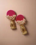Rainvas Pink beaded earrings with golden temple bottom
