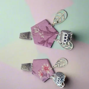 Rainvas Purple printed floral earrings with silver charm bottom