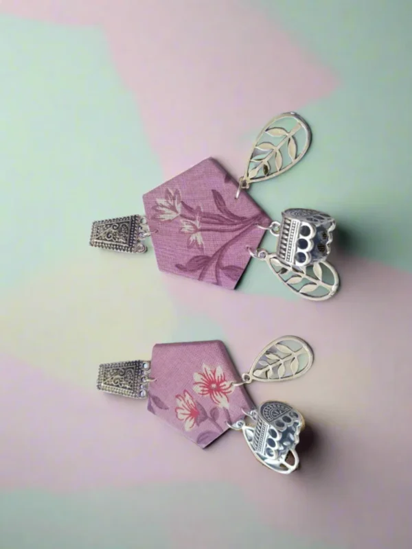 Rainvas Purple printed floral earrings with silver charm bottom