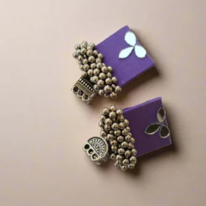 Rainvas Purple mirror square earrings with ghungroos