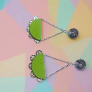 Rainvas Peacock green and silver chain long earrings