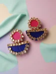 Rainvas Pink and blue kundan fabric earrings