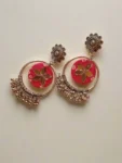 Rainvas pink bandhani printed fabric bali ghungroo earrings