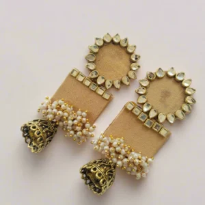 Rainvas Rectangular jhumka with kundan and pearls Ivory