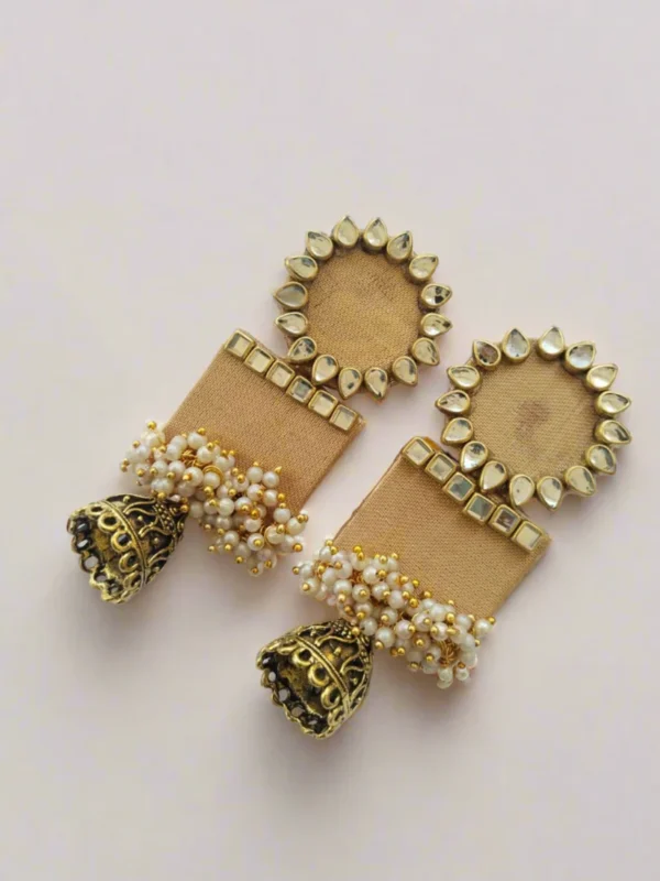 Rainvas Rectangular jhumka with kundan and pearls Ivory