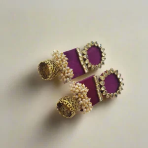 Rainvas Rectangular jhumka with kundan and pearls Wine