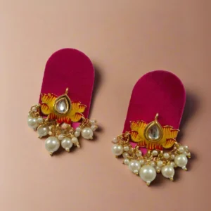 Rainvas Red lotus pearls studs earrings for women