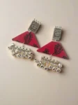 Rainvas Red Printed swan and silver ghungroo earrings