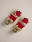 Rainvas Red rectangular beaded kundan jhumka