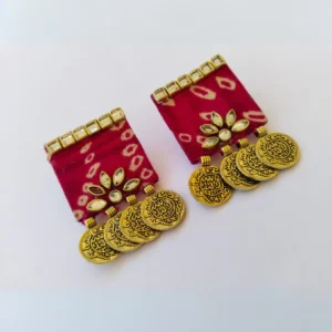 Rainvas Red square kundan coin studs earrings