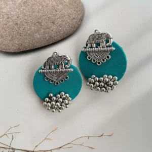 Rainvas Sea green silver elephant studs earrings