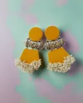 Rainvas Yellow and silver beaded long jhumka earrings