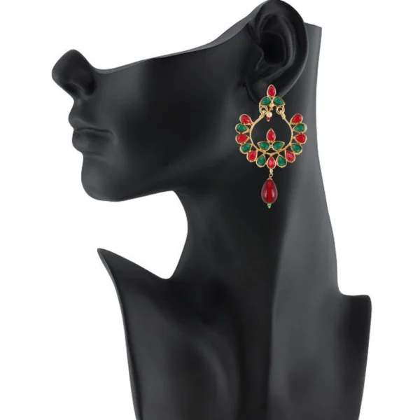 Women's Onyx Stone, Gold plated Hook Dangler Hanging Fashion Earrings-Multicolour