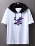 Men Colorblock Hooded Neck Cotton Blend T-Shirt