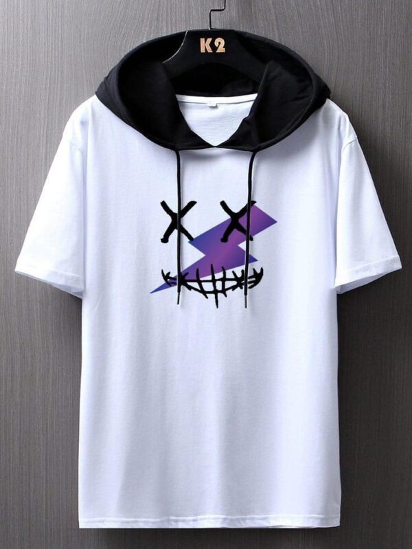 Men Colorblock Hooded Neck Cotton Blend T-Shirt