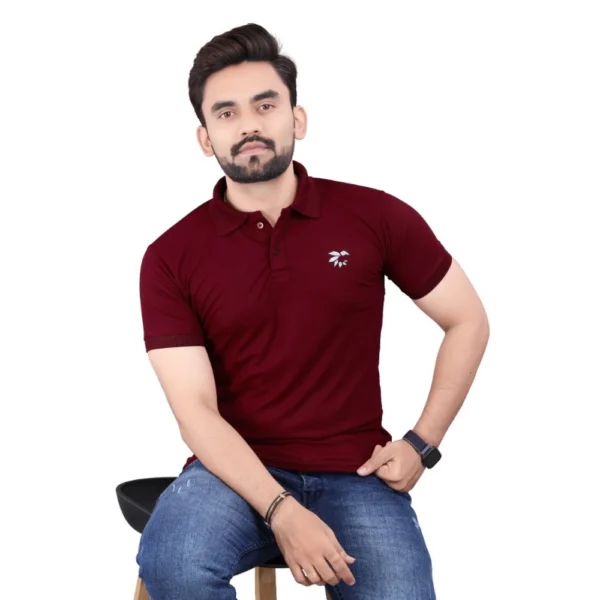Men's Casual Half Sleeve Poly Cotton Polo Neck T.Shirt (Wine)