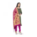 Banarasi Silk Unstitched Salwar-Suit Material Premium Quality With Dupatta (Color: Mehendi Green)