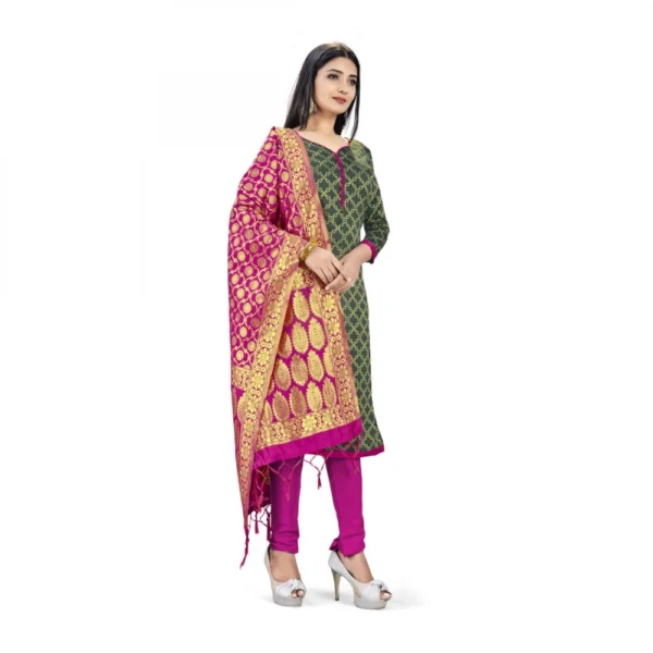 Banarasi Silk Unstitched Salwar-Suit Material Premium Quality With Dupatta (Color: Mehendi Green)