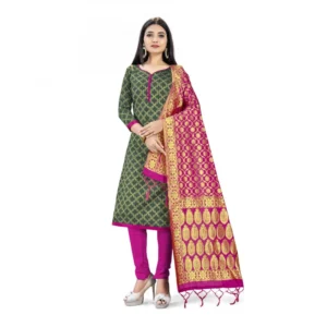 Banarasi Silk Unstitched Salwar-Suit Material Premium Quality With Dupatta (Color: Mehendi Green)