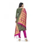 Banarasi Silk Unstitched Salwar-Suit Material Premium Quality With Dupatta (Color: Mehendi Green)