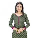 Banarasi Silk Unstitched Salwar-Suit Material Premium Quality With Dupatta (Color: Mehendi Green)