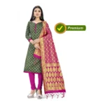 Banarasi Silk Unstitched Salwar-Suit Material Premium Quality With Dupatta (Color: Mehendi Green)