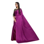Women's Satin Saree With Blouse (Wine, 5-6mtrs)
