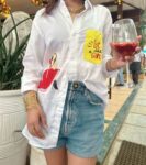 "SIT LIKE A GIRL" Cotton White Full Sleeves Shirt