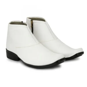Men's White Color Leatherette Material Casual Boots