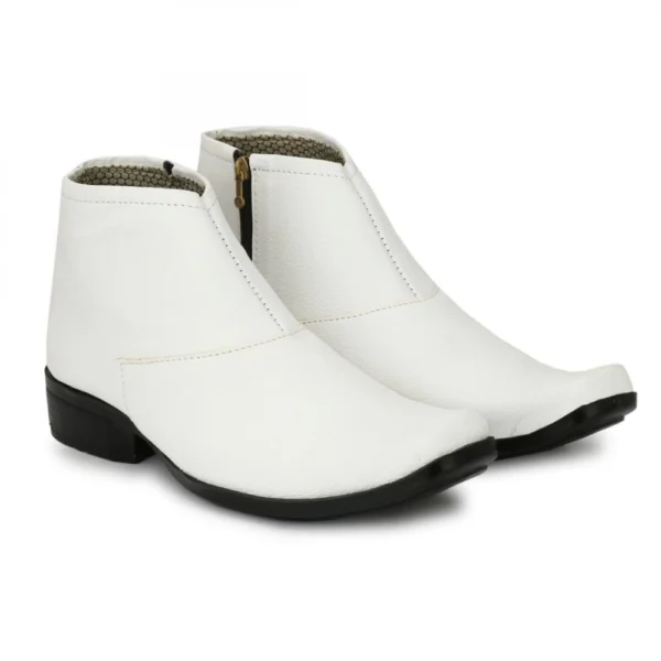 Men's White Color Leatherette Material Casual Boots