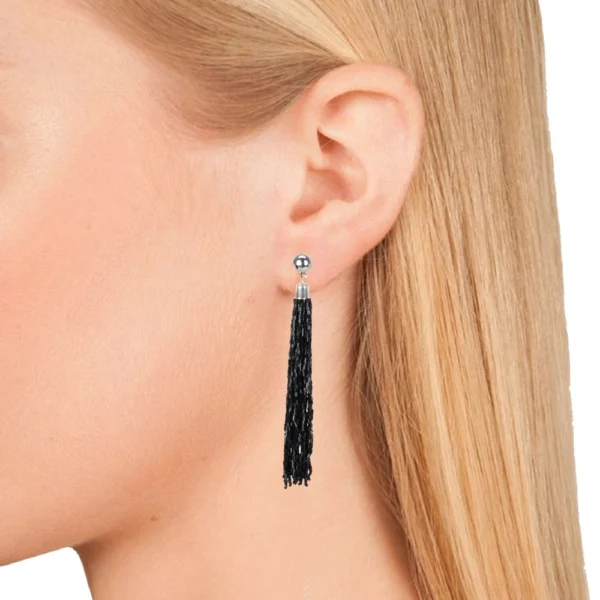 Women's Alloy, Beads Hook Dangler Hanging Earrings-Black