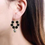 Women's Alloy, Thread Hook Dangler Hanging Hand painted Earrings-Black