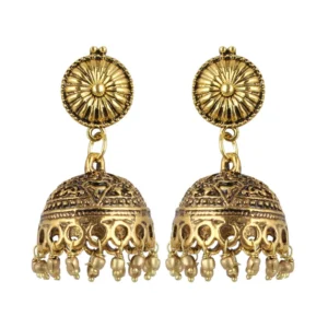 Women's Gold Plated Jhumki Earrings-Gold