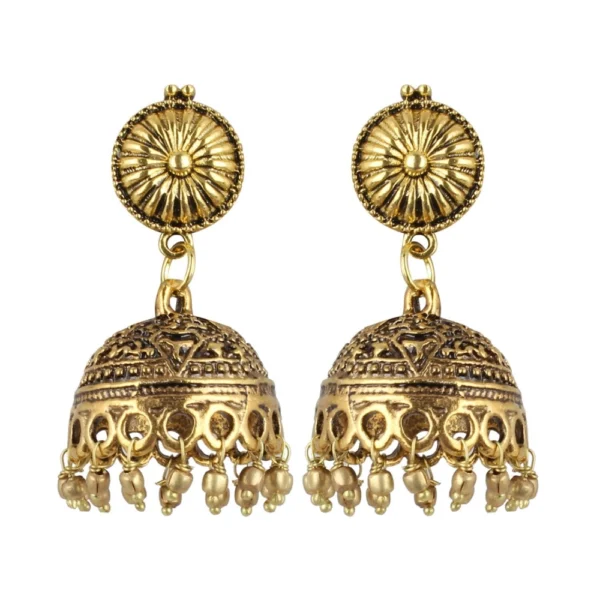 Women's Gold Plated Jhumki Earrings-Gold