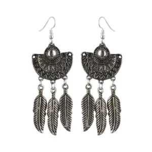 Women's Silver Plated, Leaf Hook Dangler Hanging Tassel Earrings-Silver