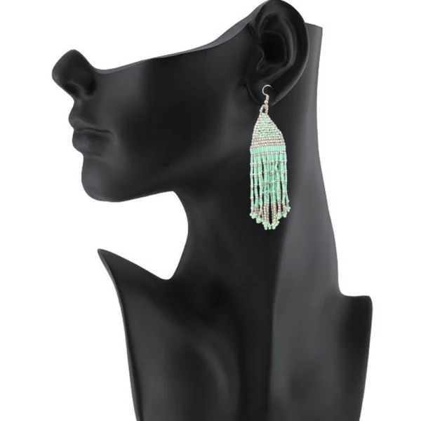 Women's Alloy, Poth Beads Hook Dangler Hanging Earrings-Green