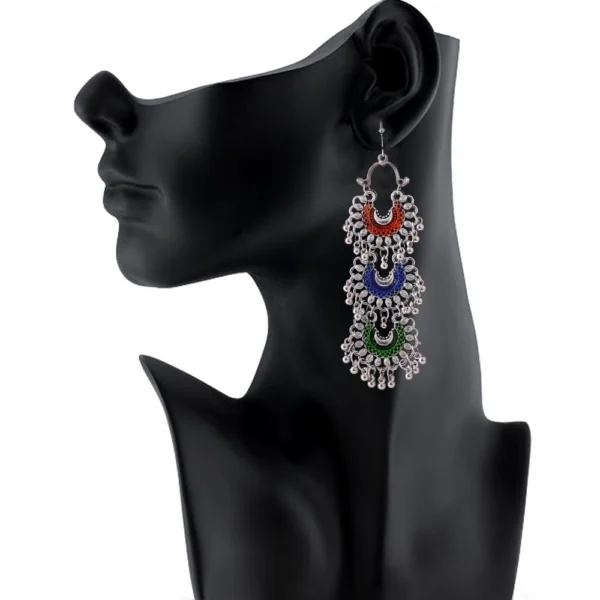 Women's Silver Oxidized Hook Dangler Hanging Fashion Earrings-Multicolour