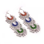 Women's Silver Oxidized Hook Dangler Hanging Fashion Earrings-Multicolour