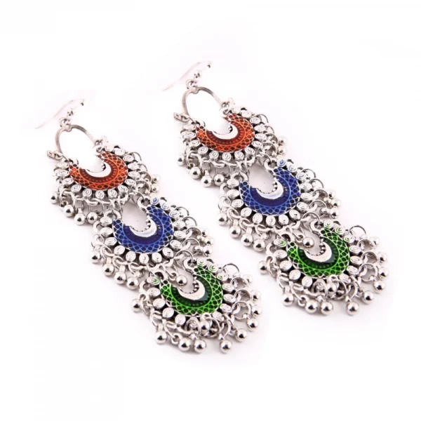Women's Silver Oxidized Hook Dangler Hanging Fashion Earrings-Multicolour
