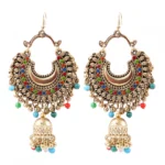 Women's Oxidized Gold plated Hook Dangler Hanging Jhumki Earrings-Multicolour