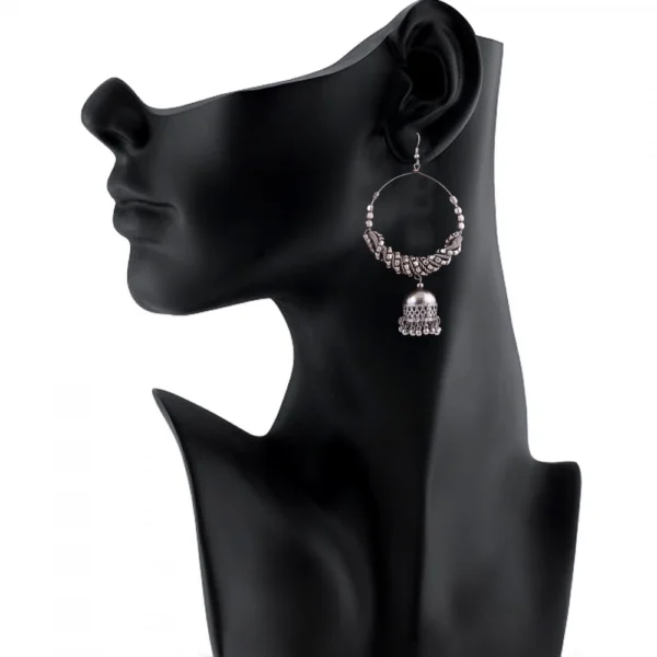 Women's Silver Oxidized Hook Dangler Hanging Afgani Tribal Fancy Earrings-Silver