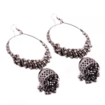 Women's Silver Oxidized Hook Dangler Hanging Afgani Tribal Fancy Earrings-Silver