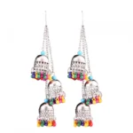 Women's Silver Oxidized Hook Dangler Hanging Earrings-Multicolour