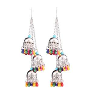 Women's Silver Oxidized Hook Dangler Hanging Earrings-Multicolour