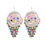 Women's Silver Oxidized Hook Dangler Hanging Afgani Tribal Fancy Earrings-Multicolour