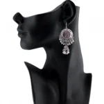 Women's Silver Oxidized Hook Dangler Hanging Afgani Tribal Fancy Earrings-Silver